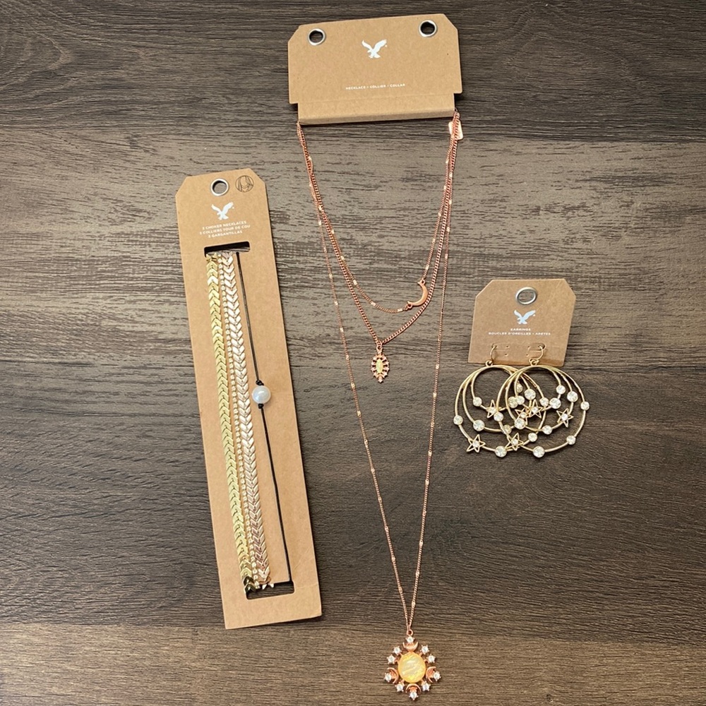 American Eagle Jewelry Set Necklace, Chokers, Earrings, Silver Gold Rose Gold